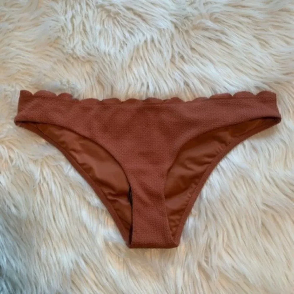 Topshop Women's Size 10 Scallop Hem Bikini Bottoms Burnt Orange Textured Stretch